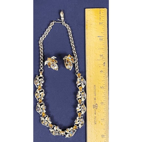 Vintage Demi Parure 50s Rhinestone Necklace & Clips Earrings AB Crystal - Picture 3 of 8